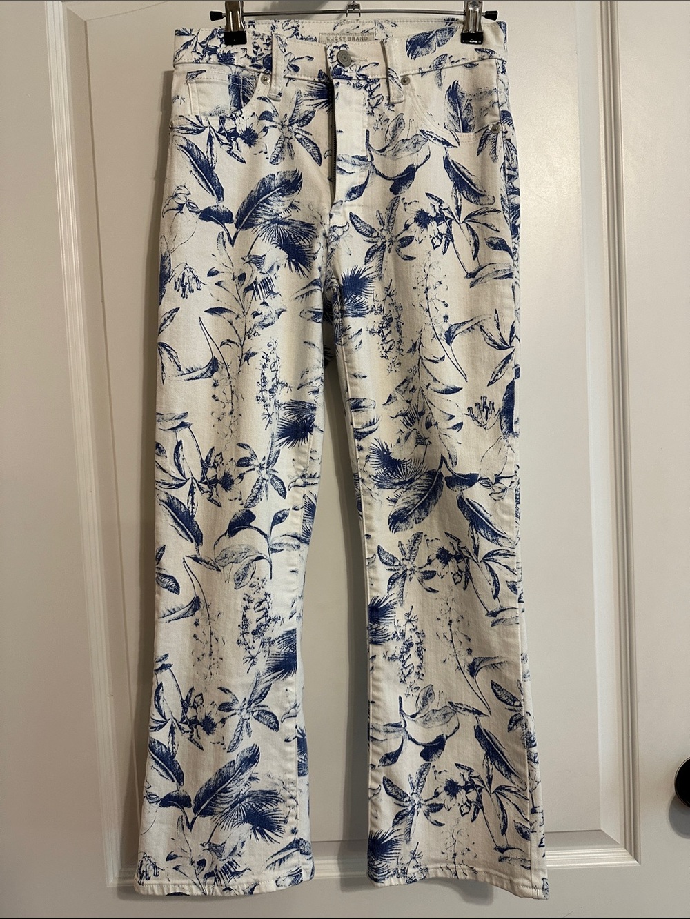 Lucky Brand White Jeans with Blue Floral Print